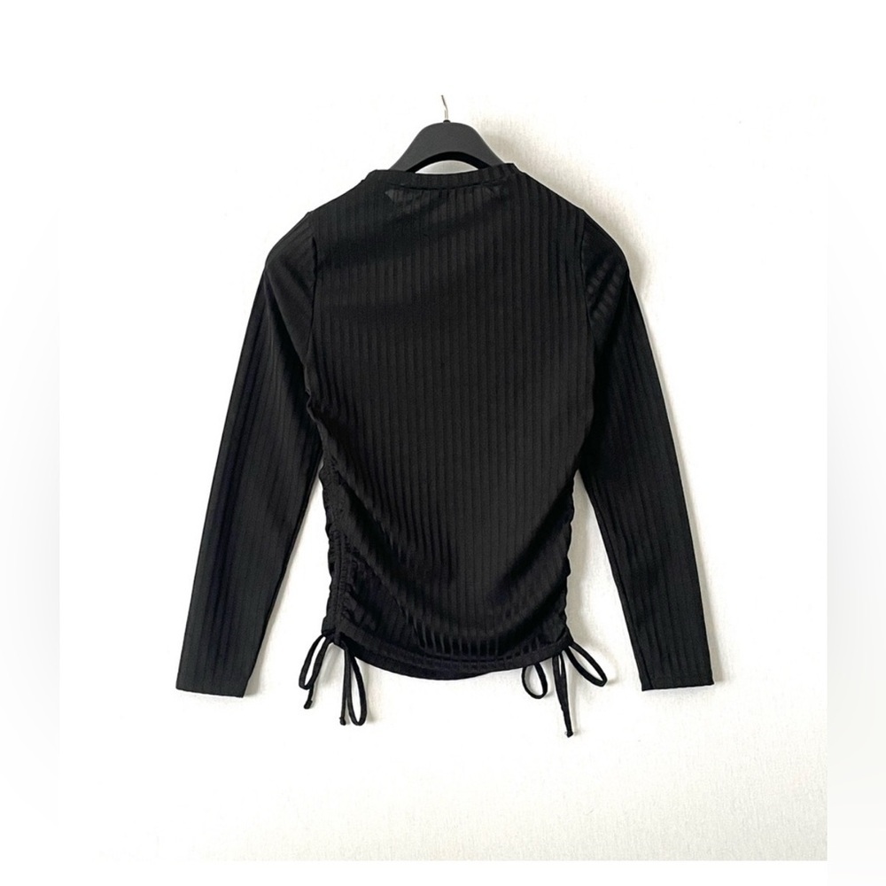 Missguided Ruched Ribbed Knit Side Tie Top - Picture 2 of 6